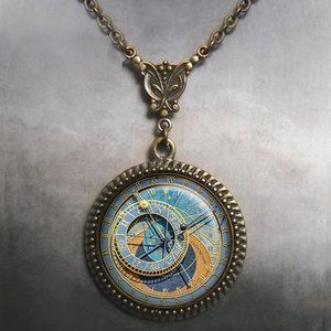 Art Nouveau Prague Astronomical Clock necklace